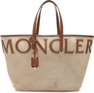 Moncler Logo-appliqu&eacute;d Leather and Woven Tote - White - One Size