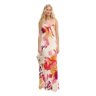 Lola Casademunt Kleedjes, Dames, Veelkleurig, XS, Nylon, Maxi jurk met bloemenprint en boothals