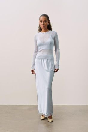 Naked Cashmere Silk Slip Skirt w/ Tulle Trim in Cloud at Nordstrom, Size X-Small