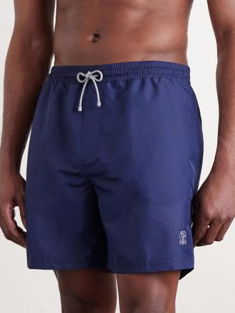 Brunello Cucinelli Straight-Leg Mid-Length Logo-Embroidered Swim Shorts