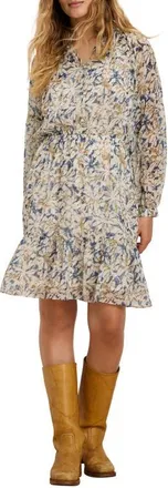 Nic+Zoe Bloomsbury Long Sleeve Chiffon Dress in Neutral Multi at Nordstrom, Size Xx-Large