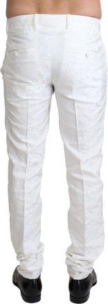 Dolce & Gabbana Mens White Brocade Jacquard Trousers Polyester Acetate Rayon