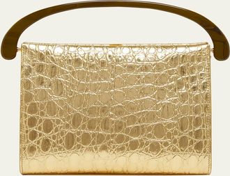 Dries Van Noten Croc-Embossed Leather Top-Handle Bag