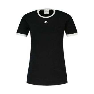 Courr&egrave;ges Logo Ringer T-Shirt - Dames - Tops - Zwart - Maat: M Katoen