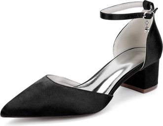 Generic Bridal Bridesmaid Wedding Shoes Womens Pointed Toe Ankle Strap Heels Block Heel Prom Party Dress Rhinestone Low Heels 4.5Cm,Black,10 UK
