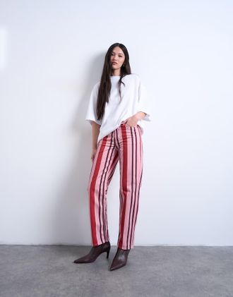 Topshop Pantaloni dritti rosa a righe