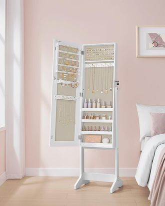 Songmics Lockable Standing Mirror Jewellery Cabinet Armoire in Beige