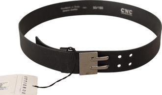 Costume National Womens Black Leather Silver Buckle Waist Belt