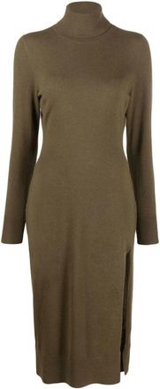 Michael Kors Gebreide midi-jurk met coltrui - Dames - Casual kleedjes - Groen - XS - Wol - Kleedjes