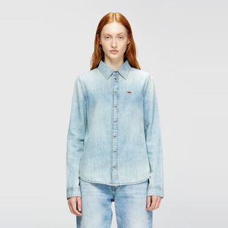Diesel Denim shirt with embroidered logo - Denim Shirts - Woman - Blue