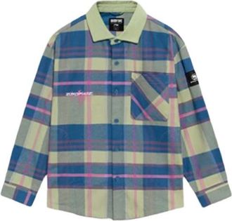 Li-Ning BADFIVE Sports Basketball Series Plaid Loose Fleece Lined Shirt Green Blue ASHS005-3
