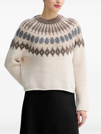 Marc O'Polo Trui met patroon en ronde hals - Beige