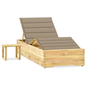 vidaXL Tumbona De Jard&iacute;n Con Mesa Y Coj&iacute;n De Madera De Pino Impregnada Vidaxl