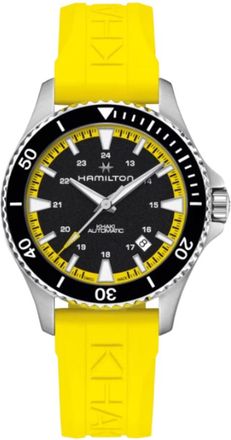 Hamilton Khaki Navy Scuba Auto Automatic Black Dial Yellow Rubber Strap Mens Watch H82395332