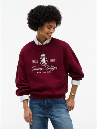 Tommy Hilfiger Womens Relaxed Fit Crest Logo Sweatshirt - Burgundy - XXL