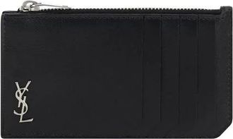 Saint Laurent Iconische YSL Logo Kaarthouder - Heren - Portefeuilles - Zwart - ONE Size - Leer - Accessoires