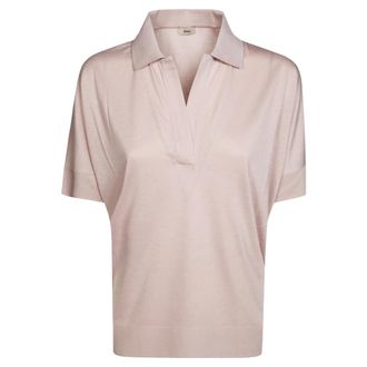 Herno Polo Shirts, female, Pink, Size: S Polo in Glam Knit Effect