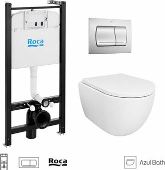 Roca Pack Wc Bastidor Empotrado Roca Active Cisterna Empotrada Y Pulsador Cromo Brillo Con Inodoro Suspendido Swiss 53 Cm Tornado Y Soft-close De Azul Bath