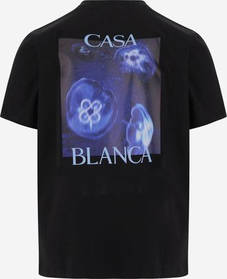 Casablanca Mens Printed Cotton T-Shirt Black Organic T-Shirts And Polos