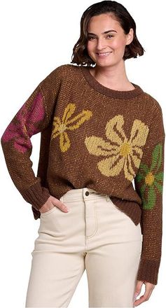 Toad&Co Cotati Dolman Sweater Womens Sweater Chestnut Daisies : LG, Wool/Nylon/Jersey