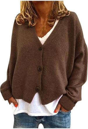 Generic Womens Cardigans Floral Print Long Sleeve V-Neck Sweaters Button Down Ribbed Cuffs Knit Cropped Cardigan Sweater Winter Jackets Crochet Tops Cropped B