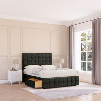 Sloomy Berlin Divan Bed Base 2 Drawers 12 Footboard & 26 Strutted Headboard in Dark Grey | Size: Super King