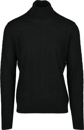 Emporio Armani Virgin Wool Turtleneck with Logo - Black