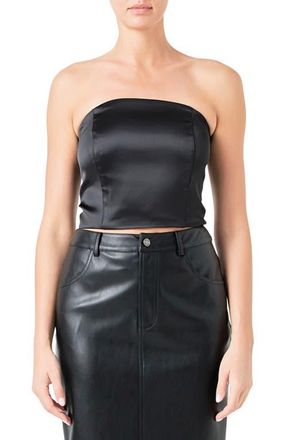 endless rose Strapless Satin Crop Top in Black at Nordstrom, Size X-Small