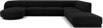 BLOOMINGLOFT Grosses Design Panorama U-Sofa Miley - mit Samtbezug Schwarz