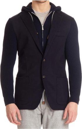 Eleventy Bimaterial Jas - Heren - Blazers - Blauw - M - Katoen - Jassen