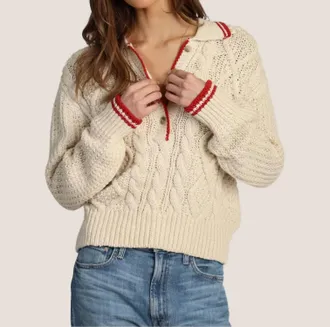 Dylan Charlotte Cable Button Sweater In Natural