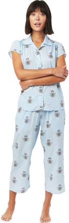 The Cats Pajamas Luxe Pima Capri Floral Set in Queen Bee Blue at Nordstrom, Size X-Large
