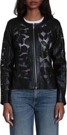 Bagatelle Embroidered Lace Faux Leather Moto Jacket in Black at Nordstrom Rack, Size Medium