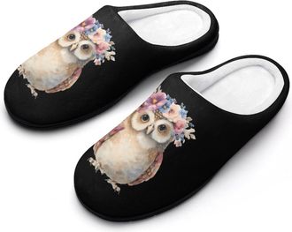 Generic Watercolor Owl Funny Mens Cotton Slippers Soft Non-Slip Rubber Sole House Slipper Indoor Outdoor