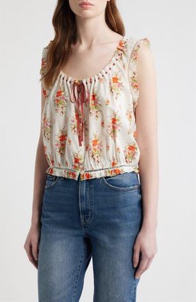 D&ocirc;en Traveler Embroidered Crop Top in Rose Petit Bouquet De Chamonix at Nordstrom, Size Xx-Large