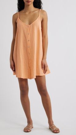 Rip Curl Premium Surf Cotton Gauze Minidress in Papaya at Nordstrom, Size Xx-Small