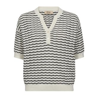 Mos Mosh MOS Mosh, Truien & Vesten, Dames, Beige, S, Katoen, Gestreepte Gebreide Trui met V-Hals