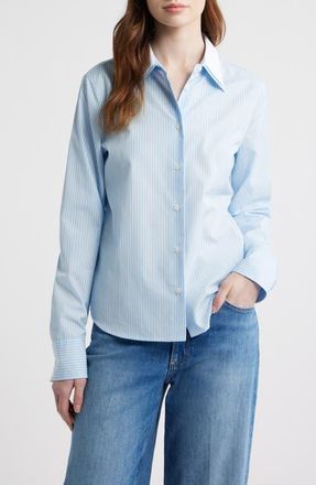 Rag & Bone Dayton Stripe Layered Collar Cotton Button-Up Shirt in Pale Blue Stripe/White at Nordstrom, Size X-Small