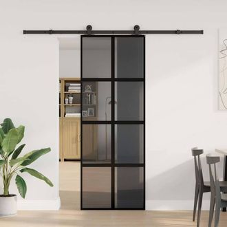Berkfield Home Sliding Door with Hardware Set 76x205 cm Tempered Glass&Aluminium in Black