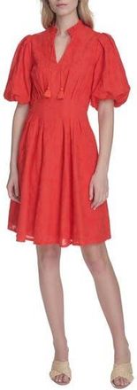 Eliza J Floral Embroidered Puff Sleeve Cotton Fit & Flare Dress at Nordstrom Rack, Size 14