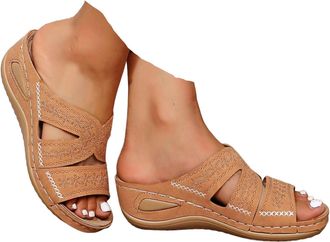 Generic Womens Sandals & Slides Slip on Sandals for Women UK Comfortable Sliders Fashion Non Slip Slippers Orthopedic Arch Support Outdoor Open Toe Wedge Shoe