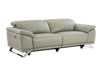 Vente-Unique Sof&aacute; de 3 plazas relax el&eacute;ctrico de piel de becerro gris claro AZIDEE II