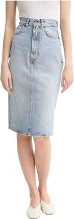 Fiorucci Gonna Midi in Denim con Tasca a Cuore Sbiadito - - Skirts - Donna - Blu - W27