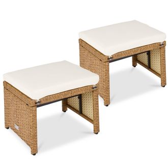 Best Choice Products Set of 2 Multipurpose Patio Wicker Ottomans w/ Removable Cushions, Steel Frame