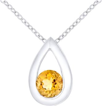 Jewelco London 9ct White Gold 22pts Citrine Teardrop Pendant Necklace 18 inch - PP0AXL1715WCT