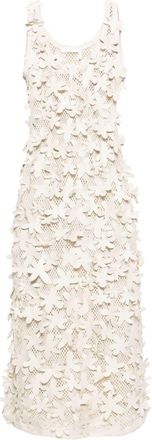 Chloé Neutral Floral-Appliquéd Cotton Dress - Womens - Cotton/Lamb Skin