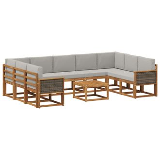 vidaXL Conjunto De Sof&aacute;s De Exterior 10 Pcs Natural Y Gris Claro Vidaxl