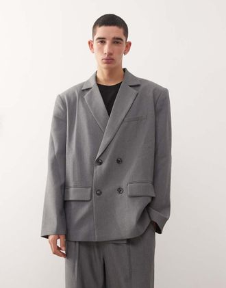 Reclaimed Vintage Blazer doppiopetto oversize squadrato stile dad grigio in coordinato