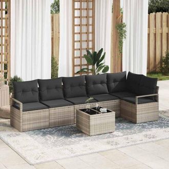 vidaXL Conjunto De Sof&aacute; De Jard&iacute;n 7 Pcs Gris Claro Polirat&aacute;n Vidaxl