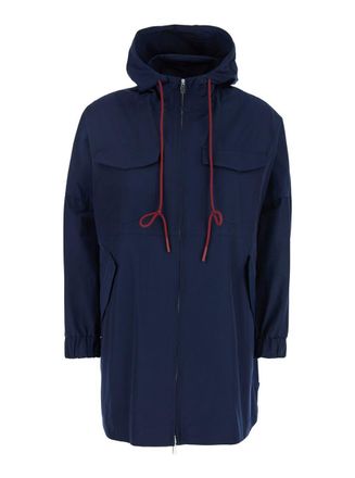 Merci Blue Jacket With Drawstring Hood In Tech Fabric Woman